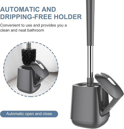 SetSail Toilet Brush and Holder, Self Closing Lid Toilet Bowl Brushes Holder and Extra Long Handle Ventilated Toilet Brush Set for Bathroom Cleaning, Nylon Bristles, Grey