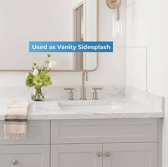 Bathroom Vanity Sink Backsplash/Sidesplash (Engineered Carrara Marble, 4" x 22")