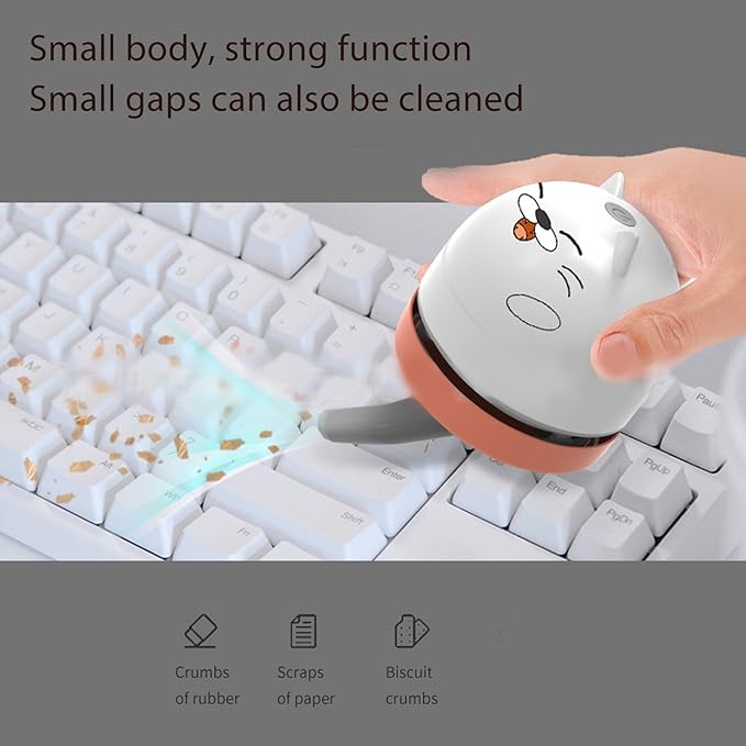 aqxreight Cute Cartoon Desktop Vacuum Desktop Cleaner with Vacuum Nozzle Cleaning Brush Portable Mini Table Dust Cleaner for Cleaning Dust Crumbs Computer Car (Cat)