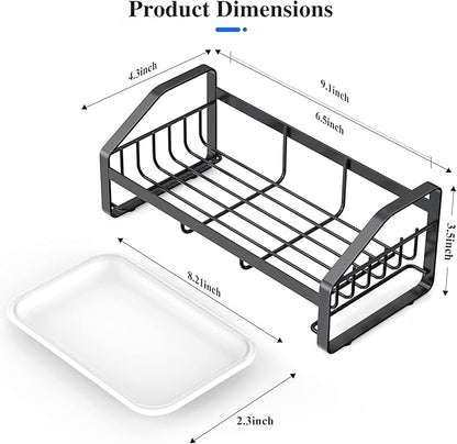 BSKSSK Sink Caddy, Sponge Holder for Kitchen and Bathroom, 304 Stainless Steel Countertop Organizer Soap Tray With Removable Drain Tray - Black Length Version