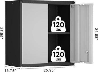 Garage Storage Cabinet,Locking Wall Cabinet with Adjustable Shelf,Wall Cabinets for Basement,Shop,School,Grey-Black