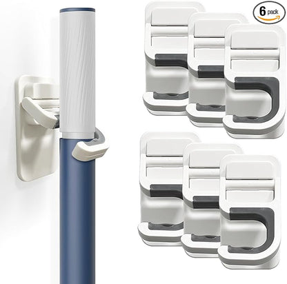 ALLICAVER 6 Pack Broom and Mop Holder Wall Mount, No-Drill Self Adhesive Gripper Hooks, Anti-Slip Organizer for Mop, Broom, Dustpan and Cleaning Tools