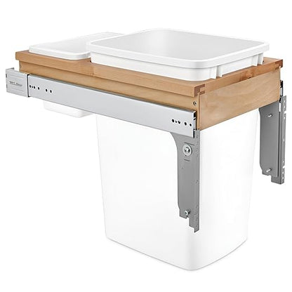 Rev-A-Shelf 35 Qt Top Mount Single Pullout Under Cabinet Kitchen Trash Cans for Base Cabinets, 150 Pound Rated Full-Extension Slides, Min Opening Width of 12", White, 4WCTM-12DM1