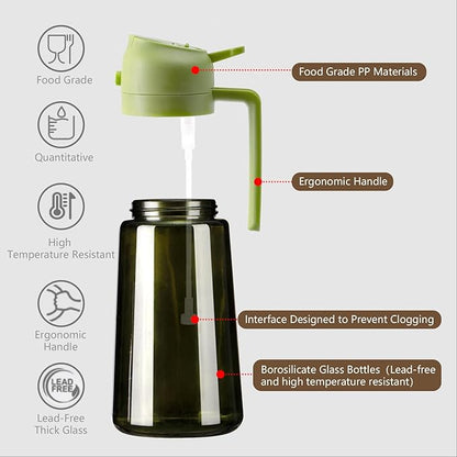 SWEET VIEW 2PCS Olive Oil Dispenser and Oil Sprayer – 16oz/470ml Glass Light-Proof Oil Pourer for Kitchen Air Fryer, Cooking, Salad, and BBQ, with Stickers