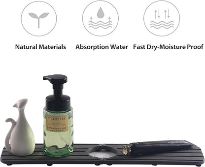NiuYichee 17inch x 4inch Kitchen Sink Faucet Mat, Water Absorbing Stone Faucet Splash Guard for Bathroom Counter, Quick Drying Diatomite Tray for Kitchen Sink, Dark Gray