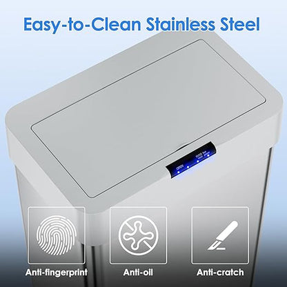 Sensor Trash Can, Touchless Motion Sensor Trash Bin, Smart Automatic Garbage Can with Soft-Close Lid, Bag Retainer Ring and Display Light,for Kitchen,Living Room Office (Silver, 21.1 Gal)