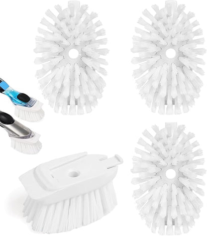 Dish Brush Refills, Dish Scrubber Replacement Heads Compatible with OXO Soap Dispensing Dish Brush, Nylon Bristles with Built-in Scraper, Suitable for Non-Stick Cookware, 4 Pack