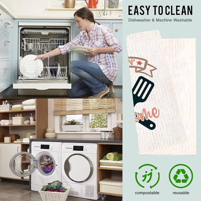 Eco-Friendly Swedish Dishcloth. Reusable, Ultra-Absorbent Cellulose Cotton Sponge Cloth | Sustainable & Biodegradable Cleaning for Kitchen & Home – Custom Nordic Design (Whimsical)