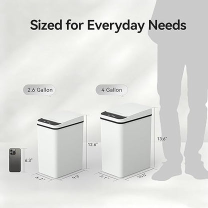 FRESHLIX 2 Pack Automatic Bathroom Trash Can 2.6 Gallon Smart Touchless Motion Sensor Trash Can with Lid Electric Waterproof Narrow Small Garbage Bin