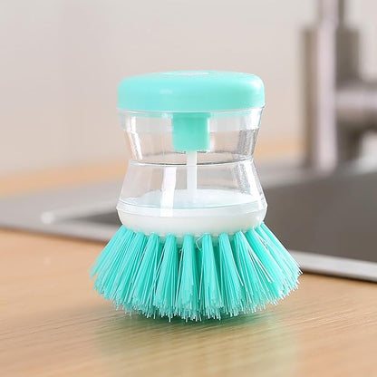 Dish Brush with Soap Dispenser, Dish Scrubber with Soap Dispenser with Comfortable Holder for Pot Pan Sink Cleaning, Dish Scrubber Brush, Soap Dispensing Dish Brush, 1pack, Green