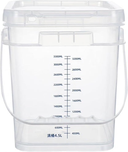 ASEVAT 2 PCS 1 Gallon Clear Square Food Grade Bucket with Graduated Markings & Lid, Heavy-Duty Plastic Pail with Comfort Grip Handle for Food Storage & Cleaning