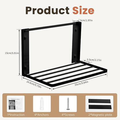 Foldable Wall Mounted Clothes Drying Rack,Space-Saving Laundry Drying Rack, Magnetic & Punch-Free Retractable Hanging Rack with 4 Drying Bars, Heavy-Duty Fold Down (Black)