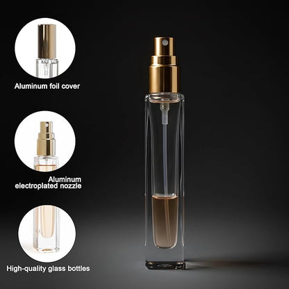 Mini Glass Spray Bottles, 10ml, 6 Pack, Fine Mist Refillable, Portable Travel Perfume Atomizers (Golden)