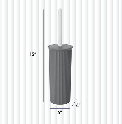 Superio Ribbed Collection - Decorative Plastic Toilet Bowl Brush and Holder Set, Grey (1 Pack) Cleaner Scrubber for Bathroom