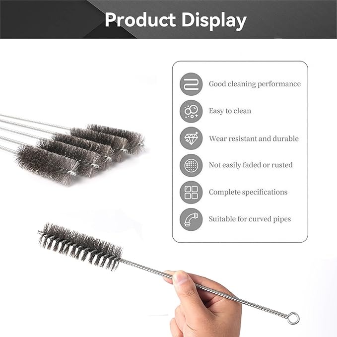 12 Inch Pipe Cleaning Brush Set with Stainless Steel Bristles, Steel Wire Tube Brush Kit for Auto Parts Polishing, Machining, Bottles, Tubes, Etc.（30mm-5pcs）