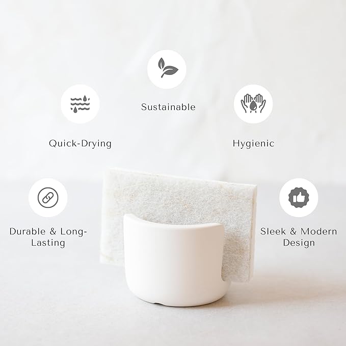 Selegna Diatomite Stoneware Sponge Holder & Sink Caddy, Drying Stone Kitchen Sink Organizer for Counter, Water-Absorbing Diatomaceous Earth Sponge Tray for Kitchen & Bathroom Countertop