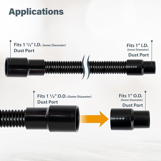 POWERTEC 70511 10 Ft. Vacuum Hose Dust Collection Kit w/ 2 Fittings, Tapered Reducers and Quick Connect Dust Port Adapter for Woodworking Power Tools, Wet/Dry Work Shop Vacuums, Miter Saw, Table Saw