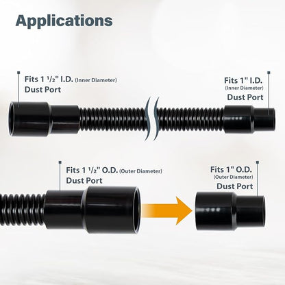 POWERTEC 70511 10 Ft. Vacuum Hose Dust Collection Kit w/ 2 Fittings, Tapered Reducers and Quick Connect Dust Port Adapter for Woodworking Power Tools, Wet/Dry Work Shop Vacuums, Miter Saw, Table Saw