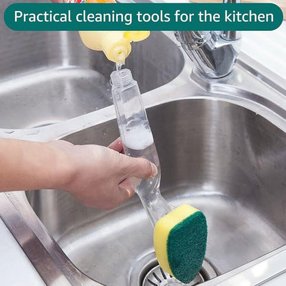 Non Scratch Dishwand Refill with Handle Dishwand Refills Handle with 7 Replacement Sponge Heads Dish Wand Refill Pack Soap Dispenser Scrubbers Dishwasher Cleaning Tool
