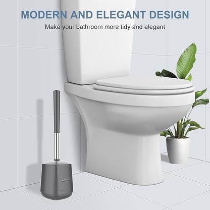 SetSail Toilet Brush and Holder 3 Pack, Self Closing Lid Toilet Bowl Brushes Holder Extra Long Handle Ventilated Toilet Brush Set for Bathroom Cleaning, Nylon Bristles, Grey