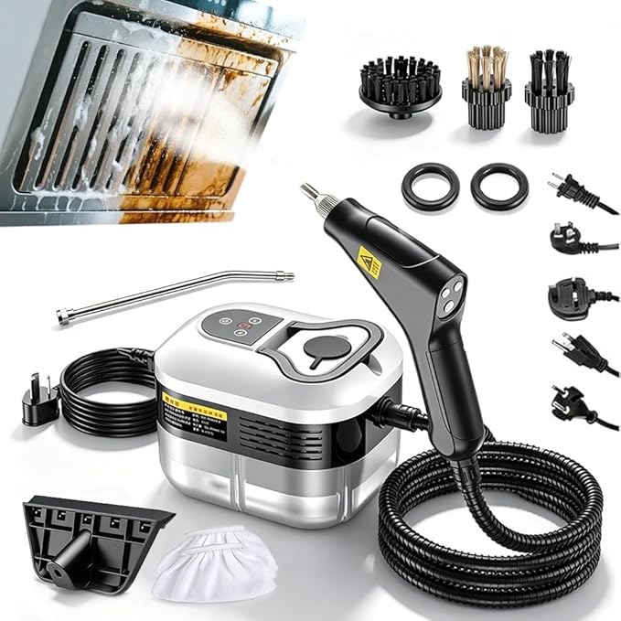 2500W High Pressure Handheld Steam Cleaner + 1.1L Large Capacity Tank + 229°F High Temp Steam for Home Deep Cleaning, Portable Pressurized Steamer for Grout, Tile, Car, Furniture & Kitchen (White)