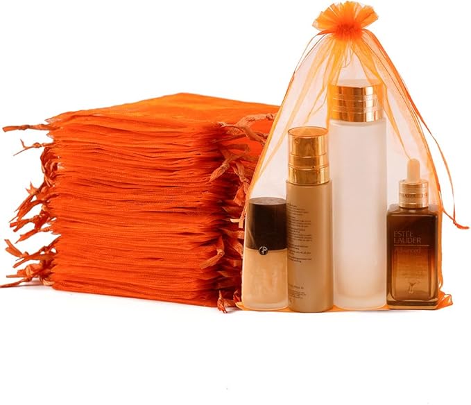 Meowoo 100PCS Organza Bags, 8x12in Small Mesh Bags Drawstring, Mesh Gift Bags Drawstring for Jewelry, Candy, Christmas, Sachets, Festivals, Bathroom Soaps, Makeup Organza, Wrapping Supplies(orange)
