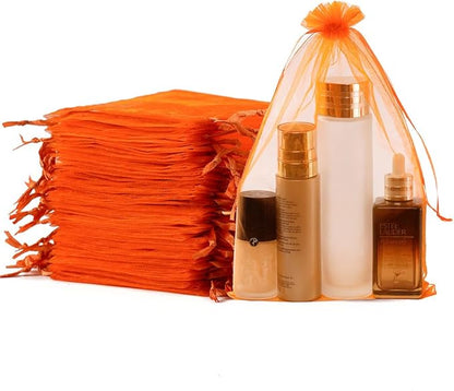 Meowoo 100PCS Organza Bags, 8x12in Small Mesh Bags Drawstring, Mesh Gift Bags Drawstring for Jewelry, Candy, Christmas, Sachets, Festivals, Bathroom Soaps, Makeup Organza, Wrapping Supplies(orange)