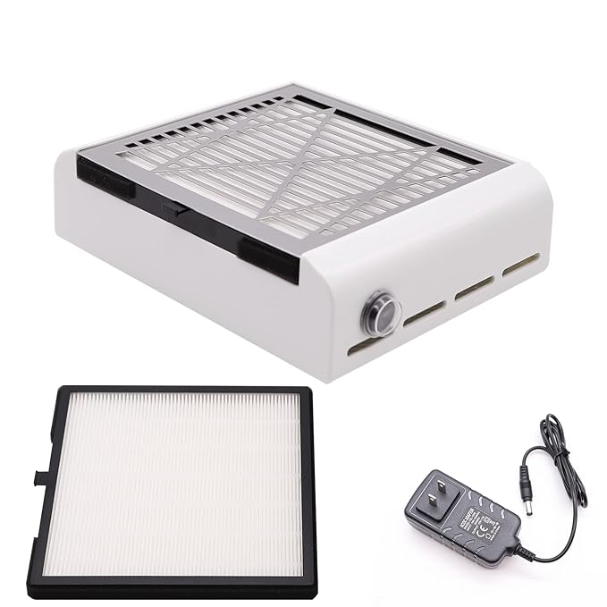 Electric Nail Dust Collector Machine, Nail Vacuum Suction Fan with Reusable Filters, Stainless Steel Nail Dust Cleaner, Dust Extractor Manicure Tool for Acrylic Gel Nail Polishing, White