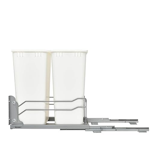 Rev-A-Shelf Double Pullout Trash Cans for Full Height Kitchen Cabinets 50 Quart 12.5 Gallon with Soft-Close Slides, 14.5" Min Opening, 53WC-2150SCDM-211