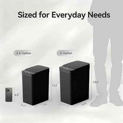 FRESHLIX Bathroom Trash Can, 2.6 Gallon Automatic Motion Sensor Touchless Garbage Can, Waterproof Trash Bin with Lid, Narrow Small Waste Bin for Kitchen, Office, Bedroom, Black