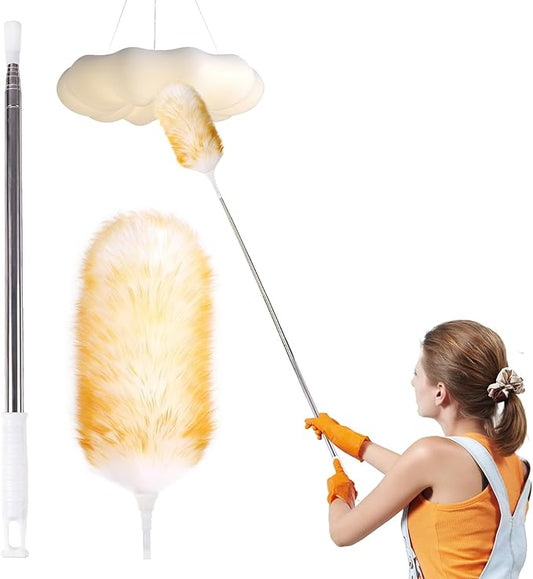 Lambswool Extendable Removable Duster 29-110 Inch Stainless Steel Extension Pole Wool Dusters for Cleaning Ceiling Fans Window Blinds Car Interiors Furniture Dusting,Feather Duster