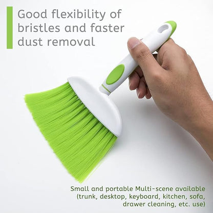 Dust pan, Mini Dustpan and Brush Set, Small Broom and Dustpan Set, Small Hand Broom and dust pan Set, Whisk Broom, Dust pan and Brush for Desk, Table, Home, Kitchen (Light Green 2pcs)