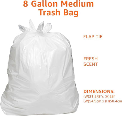 Amazon Basics 8 Gallon Flap Tie Trash Bags, Fresh Scent, 80 Count (Pack of 6)