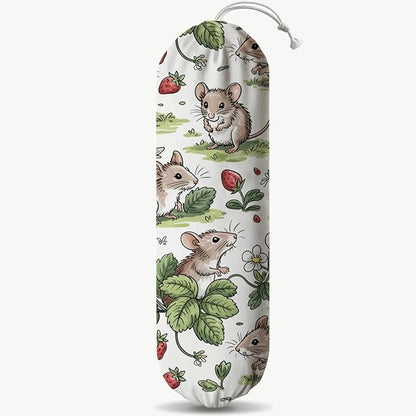 Rats Strawberry Plastic Bag Holder, Reusable Washable Shopping Bags Storage Carrier, Fabric Garbage Trash Bag Dispenser for Home Kitchen Pantry Cabinet, Wall Mount, Kitchen Housewarming Gifts