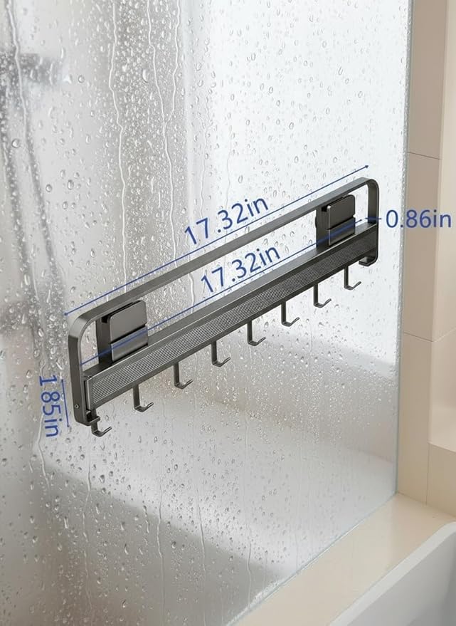 Retractable Wall Mounted Bathroom Clothes Rack with Foldable Towel Bar,6 Movable Hooks and Underwear Drying Net,Space Saving Organizer (Gray)