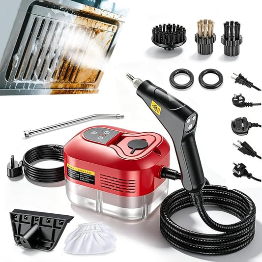 2500W High Pressure Handheld Steam Cleaner + 1.1L Large Capacity Tank + 229°F High Temp Steam for Home Deep Cleaning, Portable Pressurized Steamer for Grout, Tile, Car, Furniture & Kitchen (Red)
