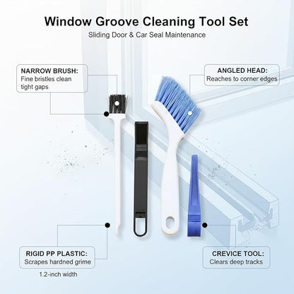 Window Groove Cleaning Tool Set, Narrow Track Cleaner for Sliding Doors & Car Seals, 1.2-Inch Width