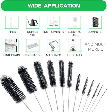Brush Family Straw Cleaner Brush Set,12 Pieces Extra Long Pipe Water Bottle Brushes for Cleaning Reusable Drinking Straws,Bird Feeders,Pipes,Black (12pcs Different diameters Set)