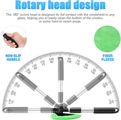Windshield Cleaning Tool, Car Window Cleaner with Extendable Long Handle and 4 Washable Reusable Microfiber Pads, Auto Interior Exterior Glass Wiper Cleaning Kit Universal for Office and Home (Pueple)