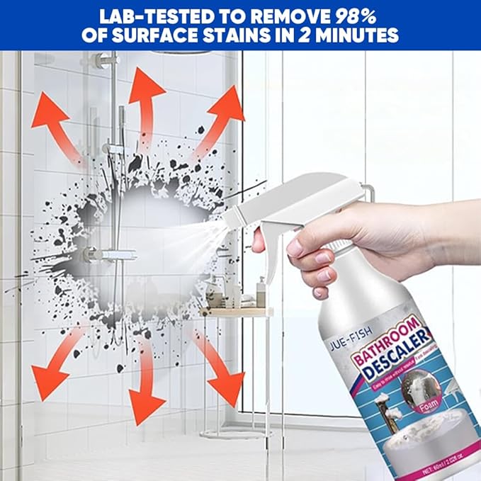 Bathroom Descaler Foam Cleaner 2025|Powerful Cleaner Spray for Shower,Bathtub,Glass,Faucet,Tile,Toilet|Strong Cleaning for Stubborn Stains&Limescale Removal with 2 Microfiber Cloths (3 PCS-6oz)