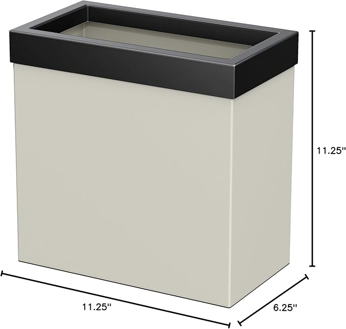 Gatco Modern Rectangle Wastebasket, Matte Pearl and Matte Black Combo - Stainless Steel Trash Can with Removable Lid, Leakproof, 3 Gallon Capacity for Bathroom, Bedroom, Kitchen, or Office