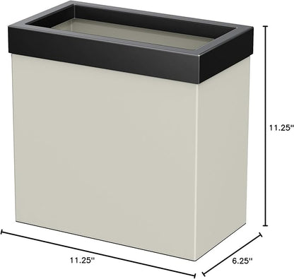 Gatco Modern Rectangle Wastebasket, Matte Pearl and Matte Black Combo - Stainless Steel Trash Can with Removable Lid, Leakproof, 3 Gallon Capacity for Bathroom, Bedroom, Kitchen, or Office