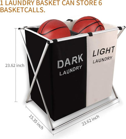 Nicesail Laundry Basket 2 Section Hamper Washing Storage Basket Bag, Folding Hamper Waterproof & Aluminum X-Frame, Cloth Organizer Durable Laundry Basket for Bathroom Home with Carrying Handle