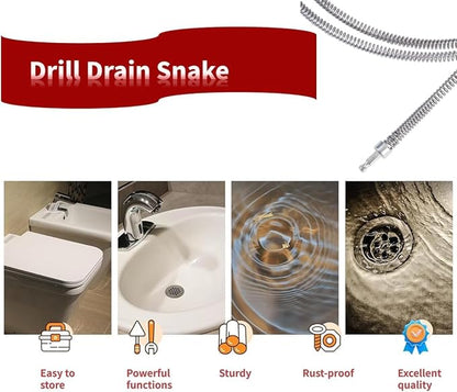 9.84 FT Drill Drain Snake,Sink Unclogging Tool That Can Be Connected To An Electric Drill, Hair Catcher Drain Snake,Drain Auger Drill Attachment,Drill Snake For Plumbing