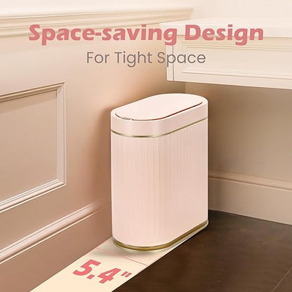 SYNCVIBE Bathroom Sensor Trash Can with Lid Automatic 2 Gallon Motion Sensor Garbage Bin, 7.5 Liter Slim Waterproof Plastic Wastebasket, Bathroom Decor for Bedroom, Office, Living Room, Pink