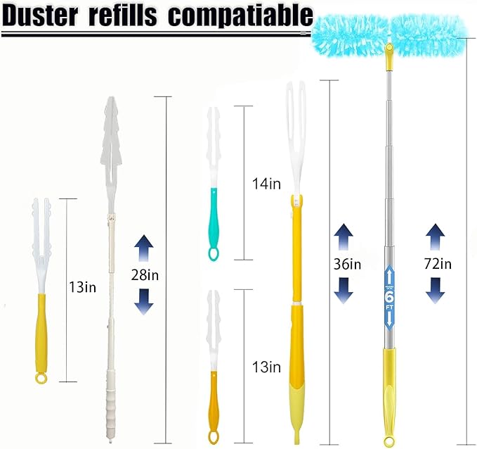 50 Count Duster Refills ，360° Heavy Duty Duster Refills Compatible with Swiffer Duster, Multisurface Heavy Duty Duster Replacements with 1 Short Handle and 1 Extenda Handle