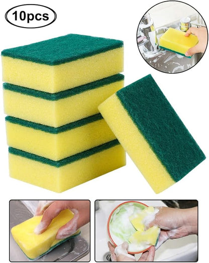 AKOAK 10 Pcs 3.9" x 2.8" x 1.2" Heavy Duty Scrub Sponge – Kitchen Dish, Sink and Bathroom Cleaning Scrubber Sponge