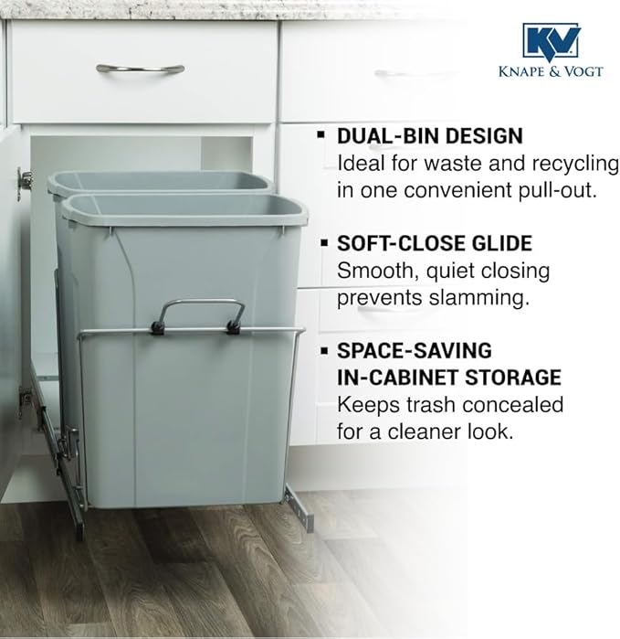Knape & Vogt RS-PSW15-2-35-R-P in-Cabinet, 18.4 14.25 22-Inch Pull Out Trash Can, Platinum