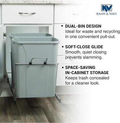 Knape & Vogt RS-PSW15-2-35-R-P in-Cabinet, 18.4 14.25 22-Inch Pull Out Trash Can, Platinum