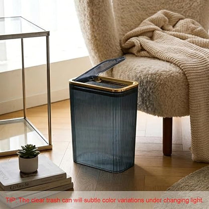 2 Pack Bathroom Trash Can with Lid, Transparent Small Trash Can with Bag Ring, Colorful Plastic Waste Basket for Bathroom, Bedroom, Office, Kitchen – Blue Garbage Can